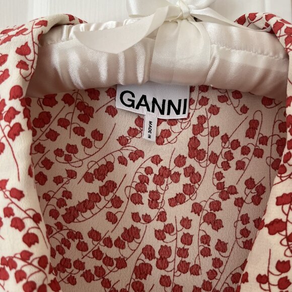 GANNI Goldstone Printed Crepe Wrap Dress, Size Eu 36/US 2-4 - Picture 9 of 11